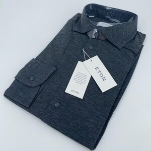 Eton Dress Shirt Mens XL 17 - 43 Black Stretch Long Sleeve Slim Collar Button Up